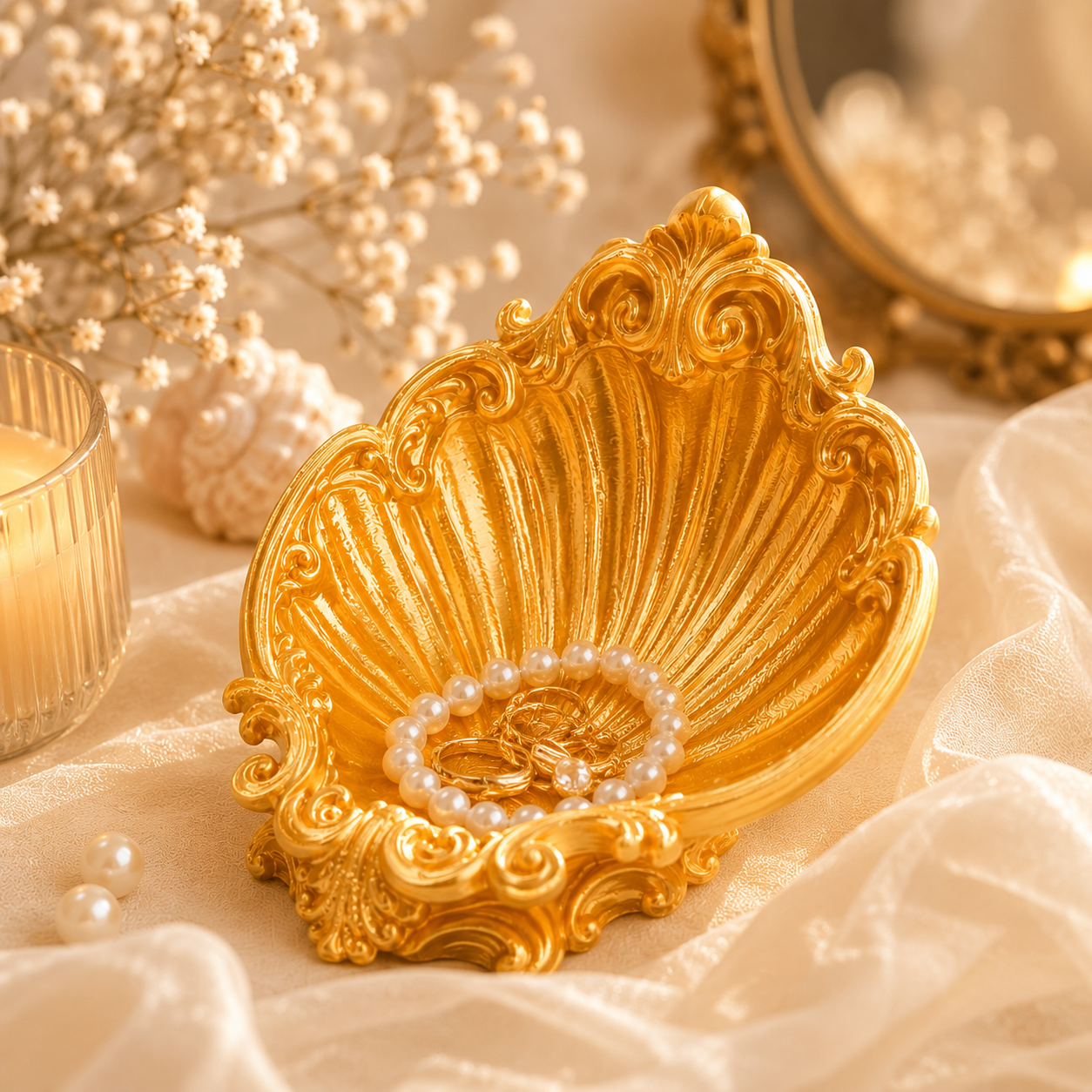Luxury Shell Shape Decorative jewellery Tray | Premium Ornate Platter for Home Décor, Dry Fruits, Snacks & Gifting