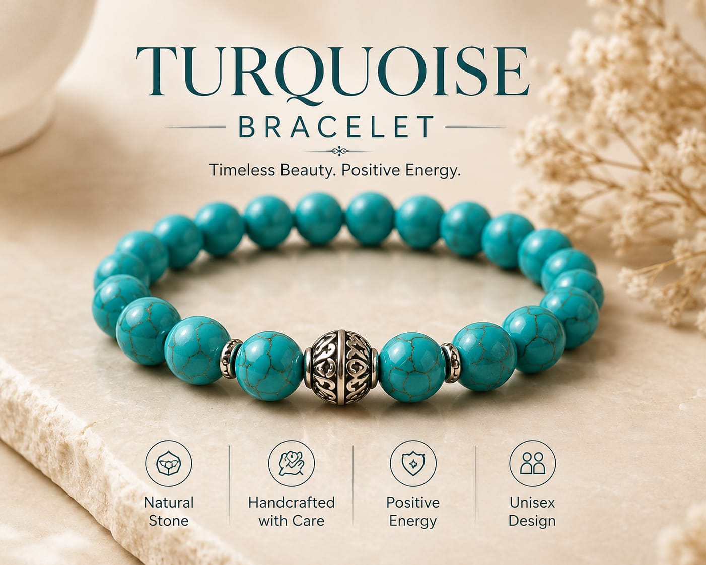 Premium Natural Turquoise Bracelet | Protection, Balance & Positive Energy Gemstone Jewelry