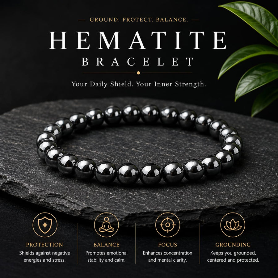 Premium Hematite Bracelet | Grounding, Protection & Balance Crystal Jewelry