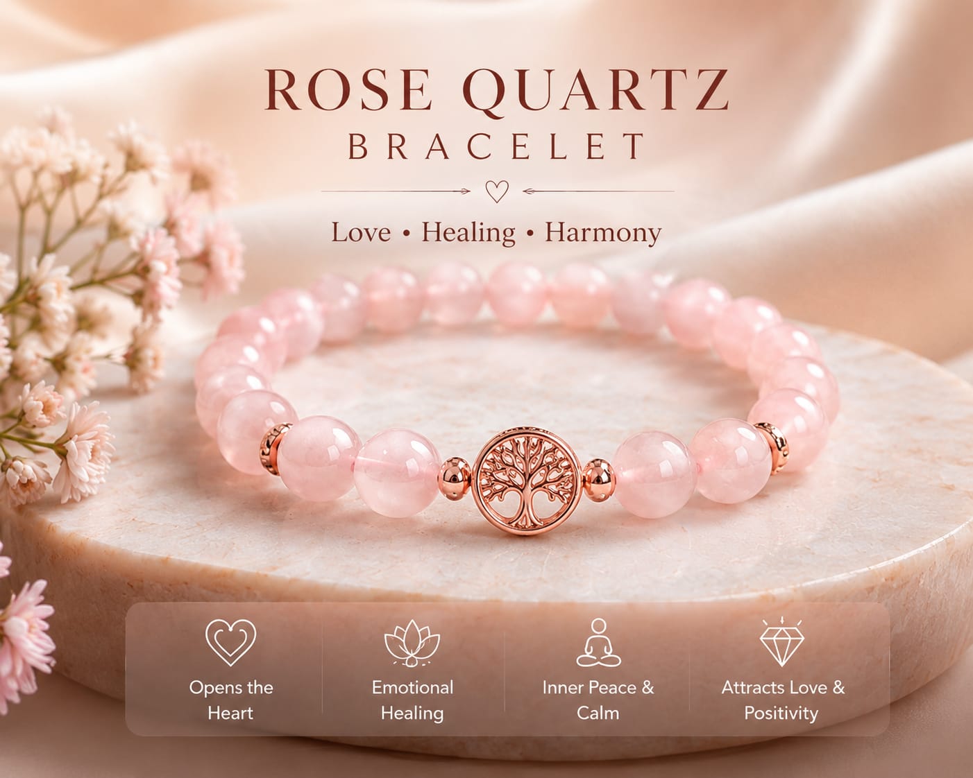 Rose Quartz Bracelet | Love, Harmony & Heart Chakra Crystal Jewelry