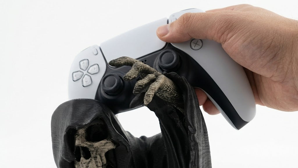 Grim Reaper PS5 Controller Stand – Gothic Skull Gaming Display Holder