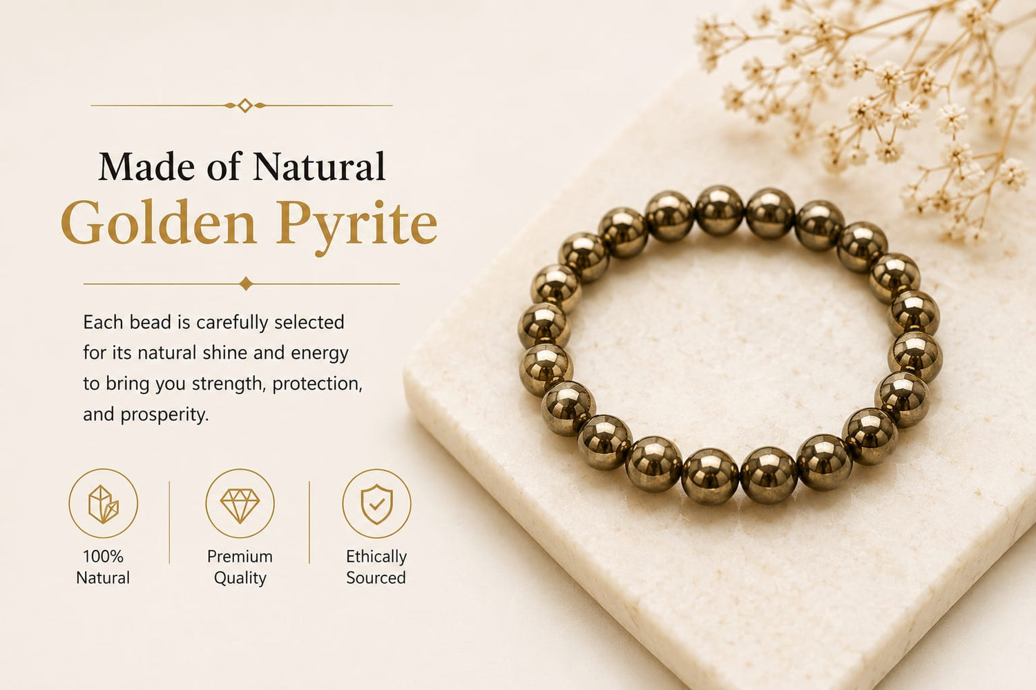 Natural Golden Pyrite Bracelet | Prosperity, Confidence & Luxury Gemstone Jewelry