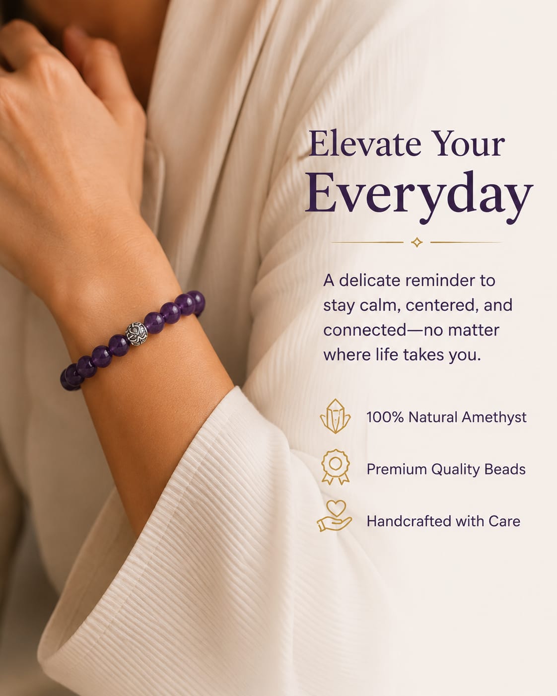 Premium Natural Amethyst Bracelet | Calm, Clarity & Crown Chakra Crystal Jewelry