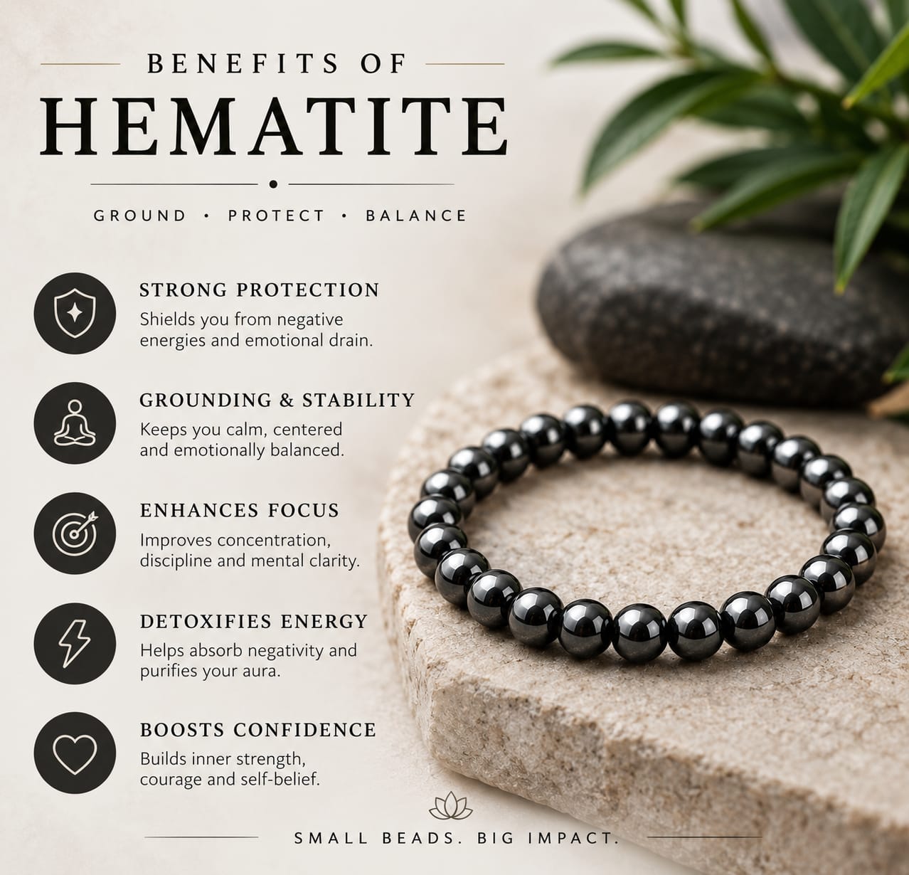 Premium Hematite Bracelet | Grounding, Protection & Balance Crystal Jewelry