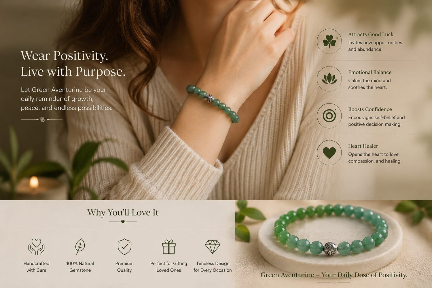 Green Aventurine Bracelet | Prosperity, Luck & Heart Chakra Crystal Jewelry