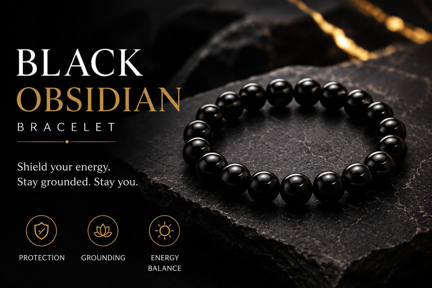 Natural Black Obsidian Bracelet | Protection, Grounding & Strength Crystal Jewelry