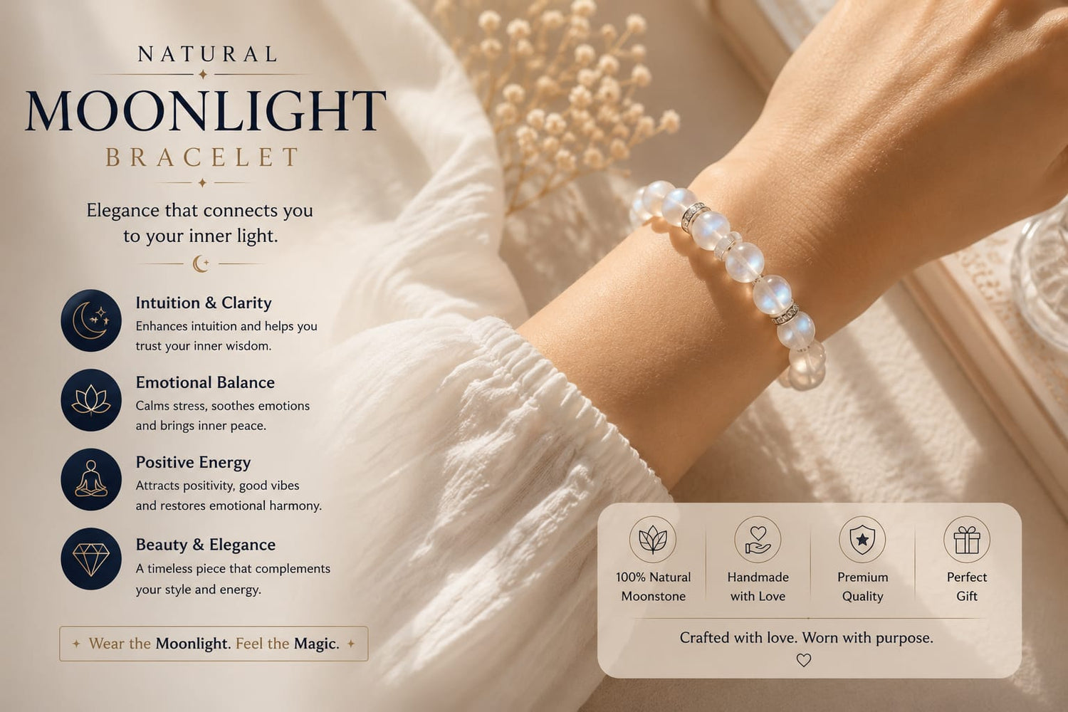 Natural Moonstone Bracelet :- The Stone of Inner Light